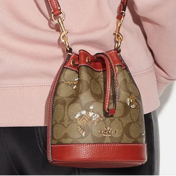 New 🎀 Coach Mini Dempsey Bucket Bag In Signature Canvas With Kitten Print Cat - Picture 9 of 15
